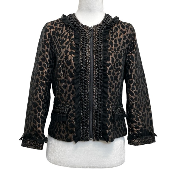 Alberto Makali Vintage Black & Bronze Metallic Leopard Full Zip Crop Jacket - Picture 1 of 13